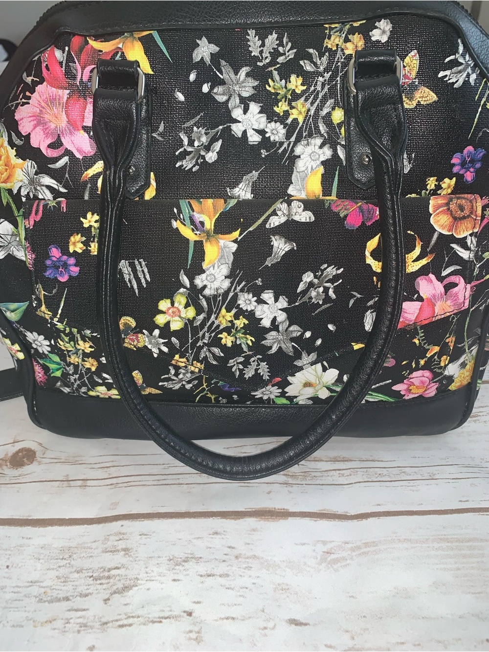 Torrid  Black Floral Shoulder Tote with Removable Strap - Picture 3 of 15